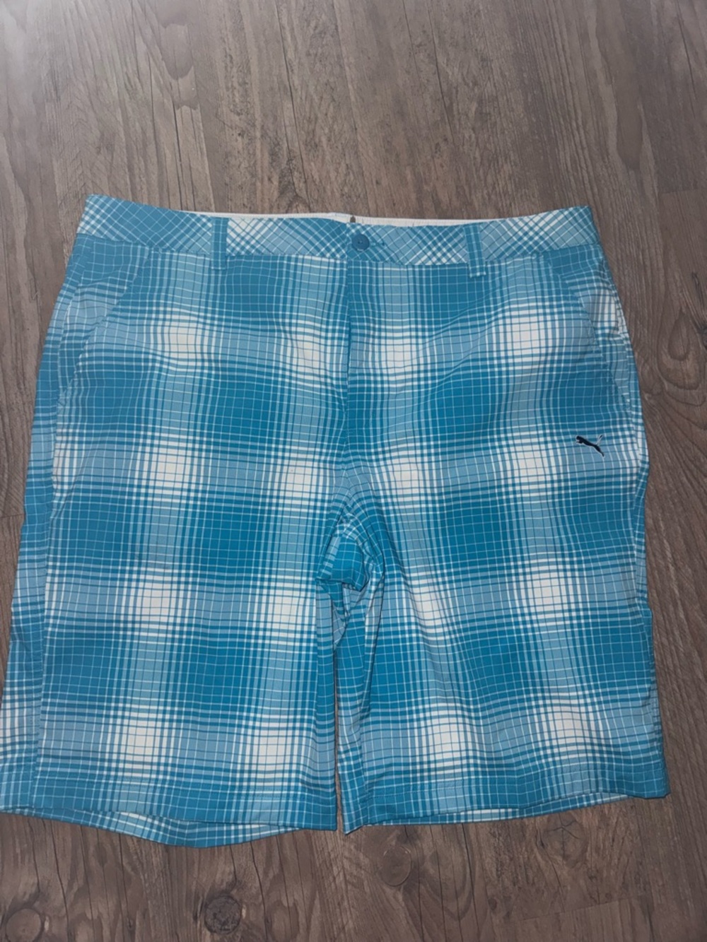 PUMA Sport Lifestyle Men’s Blue Plaid Shorts Wasit 40 (About a Sz-XL)